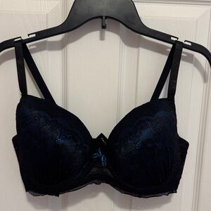 Black Lace Bra with Blue Accents